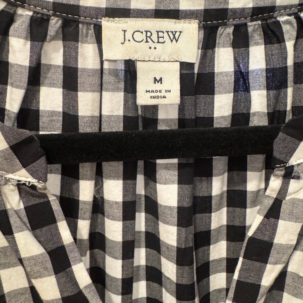 J.Crew Black & White Gingham Tiered Midi Dress | Size M | V-Neck Bishop Sleeves - Picture 3 of 4